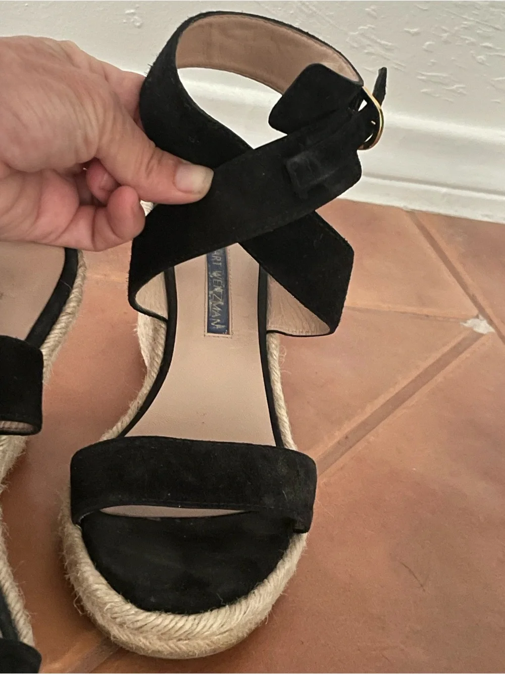 Stuart Weitzman Black Suede Espadrille Wedge - Picture 2 of 8